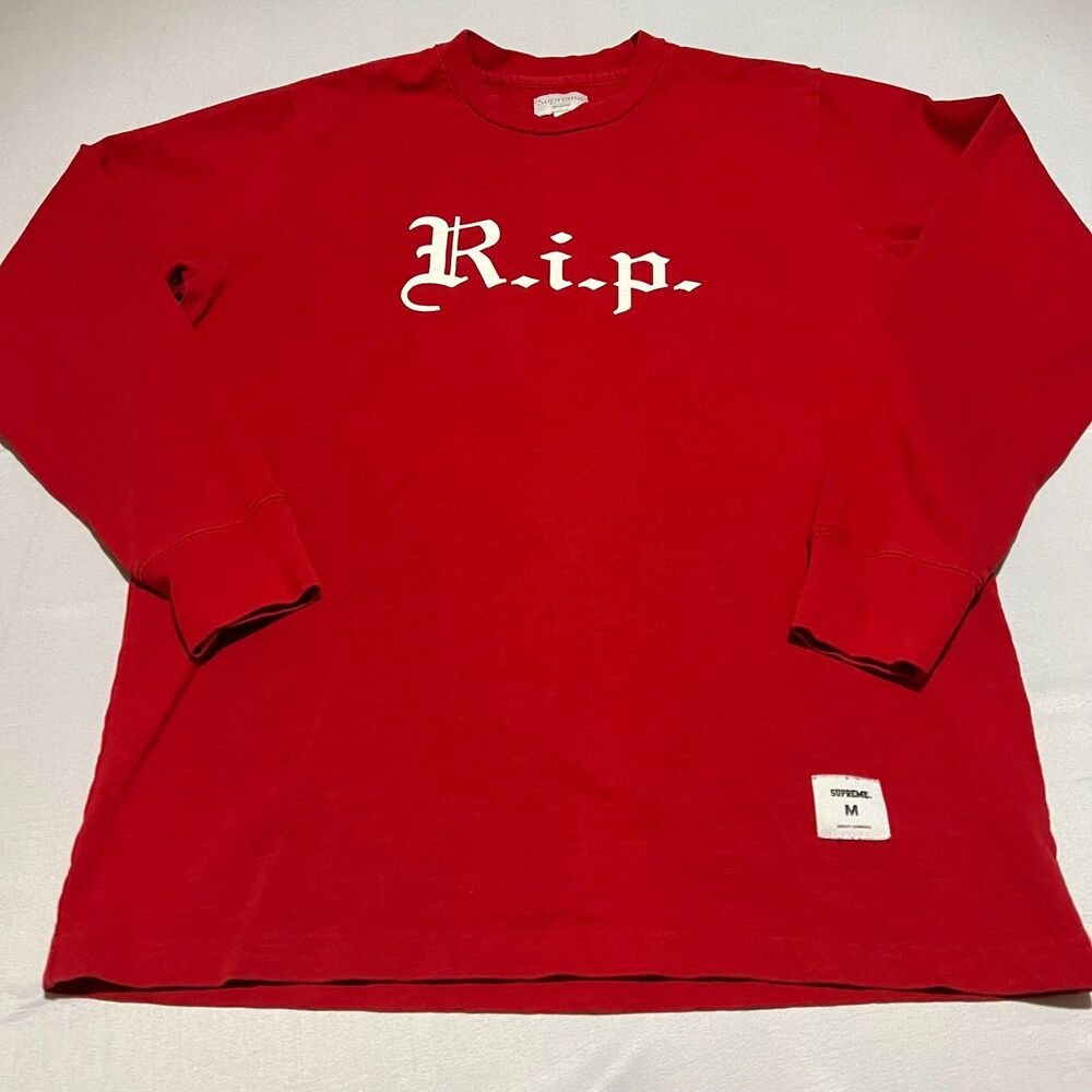 Supreme FW16 R.I.P. Old English Logo Red Long Sleeve T-Shirt Men's Size M